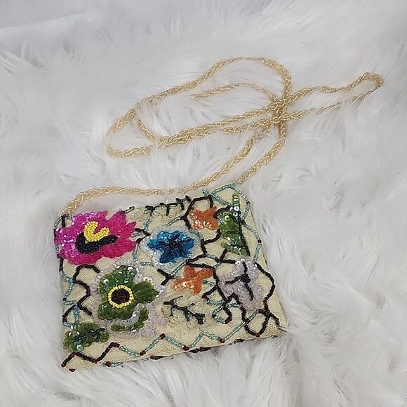 Pierre Urbach Sequin Beaded Evenin Bag with Braided Seed Bead Crossbody Vintage - Picture 1 of 16